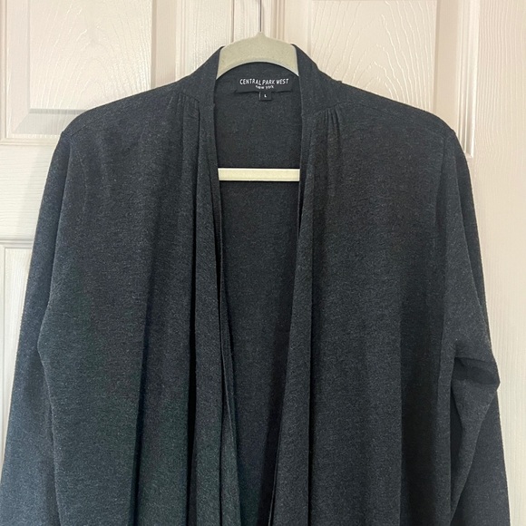 Central Park West Charcoal Gray Open-Front Fringe Cardigan Sweater - Picture 4 of 13